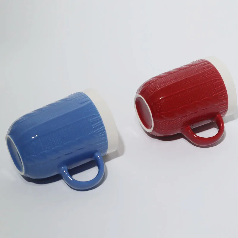 Stocked Customized Creative Gift Mug Multicolor Ceramic Embossed Mug Wool Sweater Texture Coffee Cup