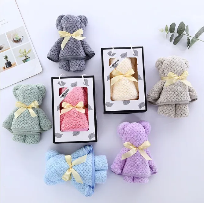 Cartoon Baby Bath Bear square creative gift towel coral fleece towel souvenir wedding birthday gift absorbent towel
