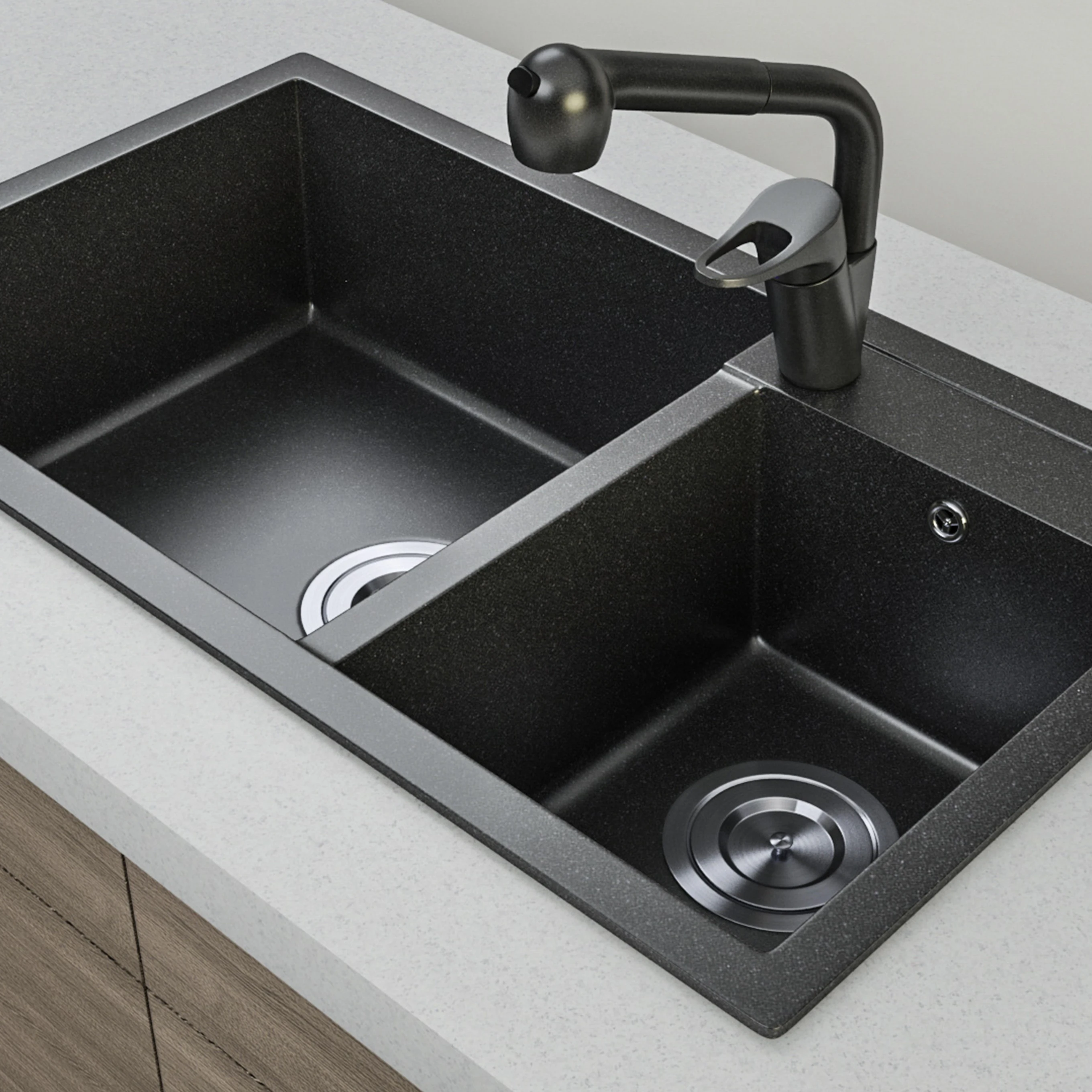 ZHONGYA Hot sell Luxury anti scratch kitchen quartz granite countertop for double bowl basin sink with drainboard