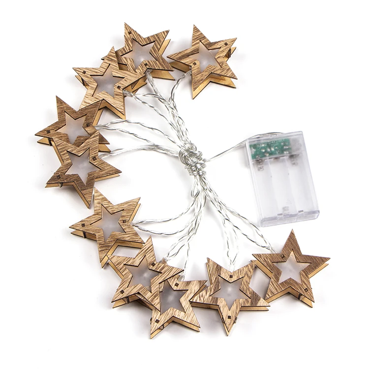 Рождественская Декоративная гирлянда 3D с питанием от аккумулятора, деревянная светодиодная гирлянда со звездами