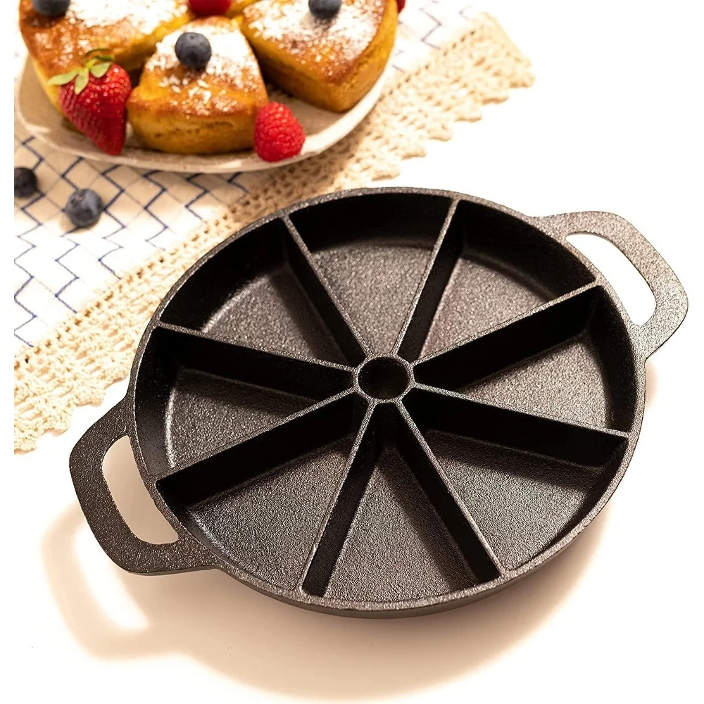 Oven Safe Pre-seasoned Cast Iron Wedge Cornbread Skillet Scone and Corn bread Pan for 8 Wedge Shaped Bakes