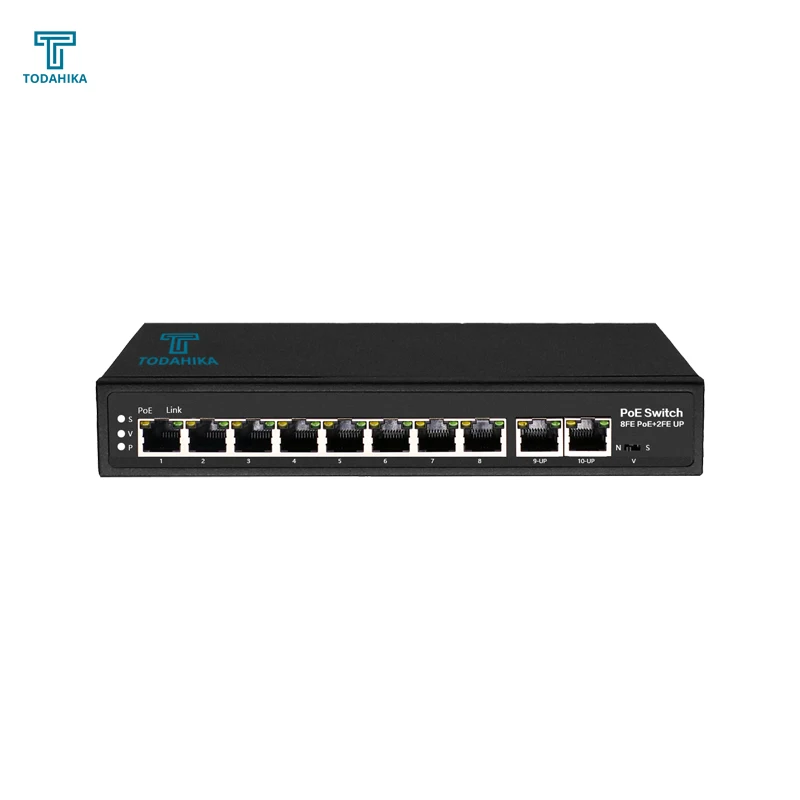 High Quality 2x10/100M RJ45 and 8x10/100Base-T POE Port 2 Gpbs 768K Manufacturer Ethernet Switch