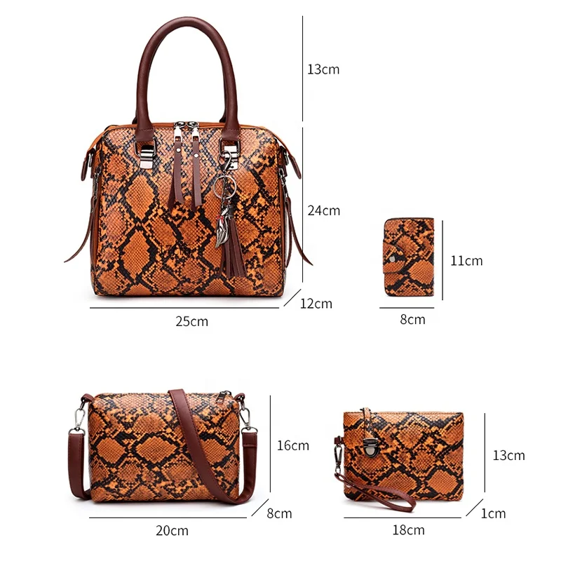 2021 python snakeskin PU leather 4pcs pieces woman bag handbag crossbody messenger bag clutch wallet purse bag set