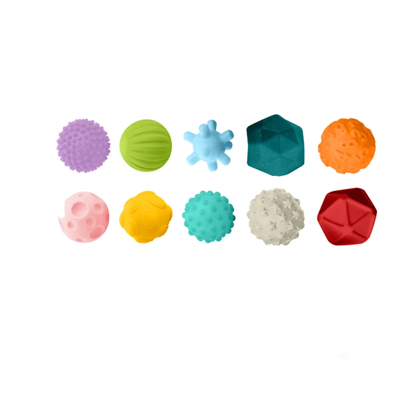 Hot Sales Baby Sensory Toys Textured Baby Soft Plastic Vinyl Rubber Ball Toys Silicone Balls Set With 10PCS