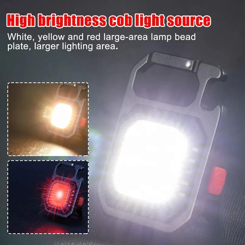 Rechargeable 7 Light Modes Bright Aluminum Small Pocket Waterproof Keychain Mini Flashlight with Bottle opener & magnet