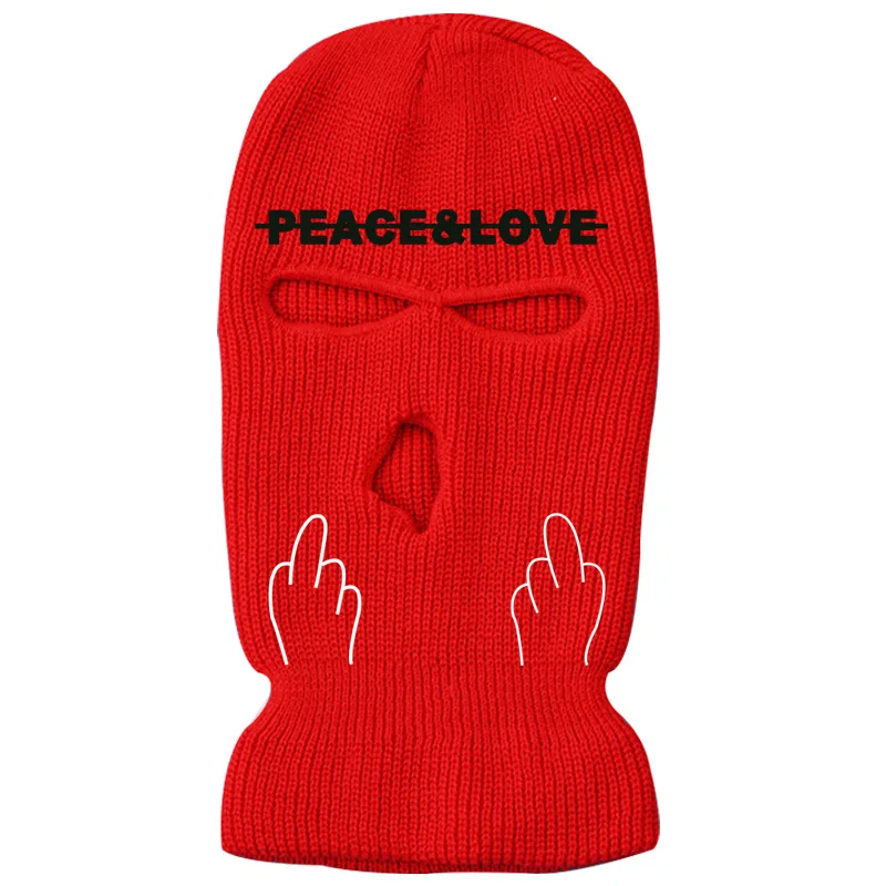 Women Men Beanies Custom Logo Embroidery Funny Jacquard Wool Knitted Full Face Ski Mask Cover Winter 3 Three Hole Balaclava Hats