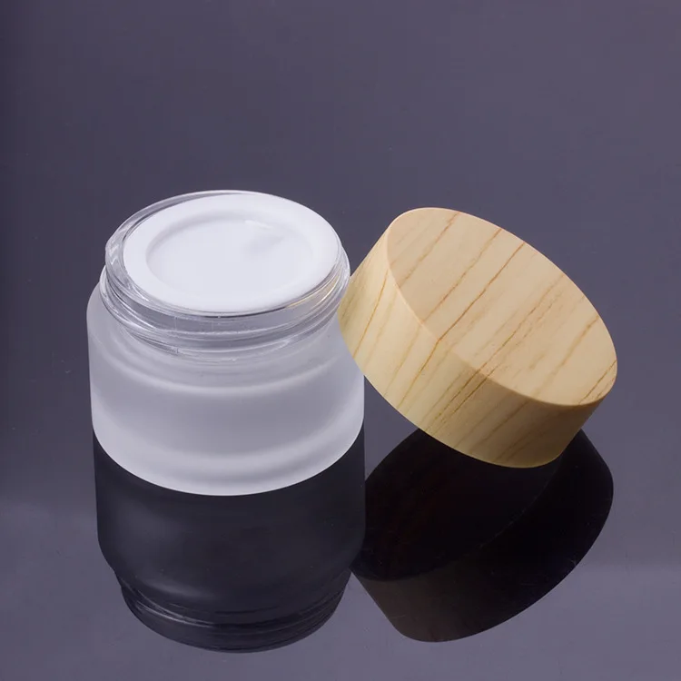 100g 50g 20g Glass Bottles With Bamboo Lid Cosmetic Face and Eye Frosted Wooden Jar Perfume Grain Cover Cream Glass Bottles
