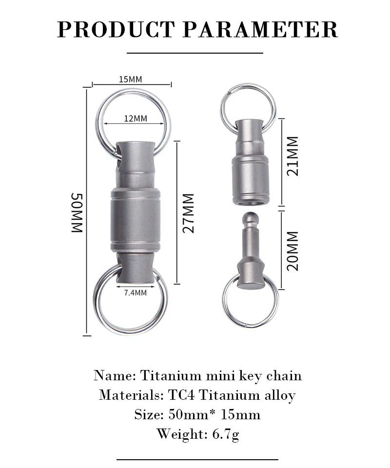 JXT Portable Titanium Professional Quick Release Key Chain Key Holder Accessory for Bag/Purse/Belt