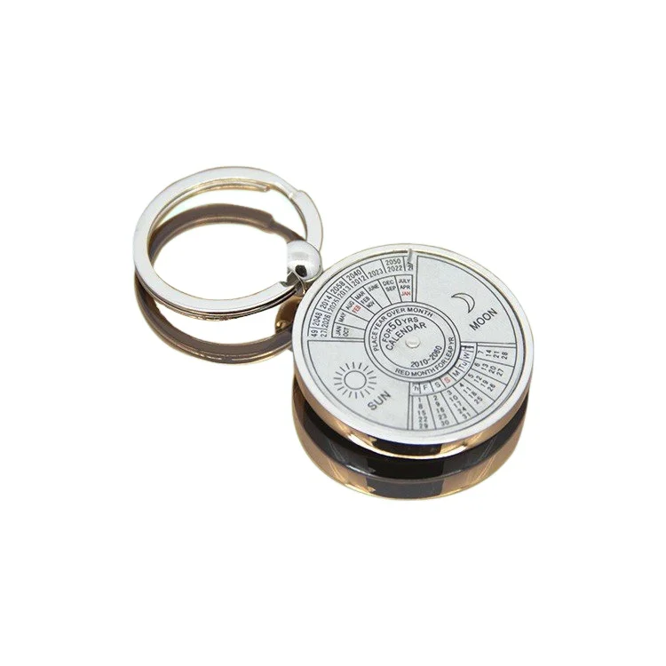 Keyring Mini Perpetual Calendar Keychain Antique Metal Vintage Decoration Silver Clock Customized Logo Fashion Engraving Carved