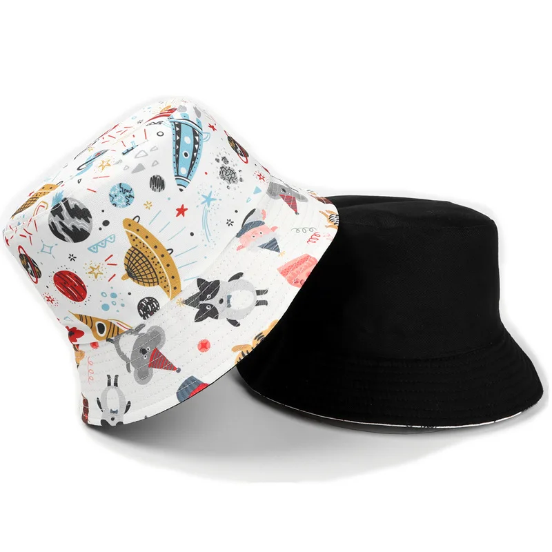 New space science fiction series pattern double-sided fisherman hat unisex Bucket Hat