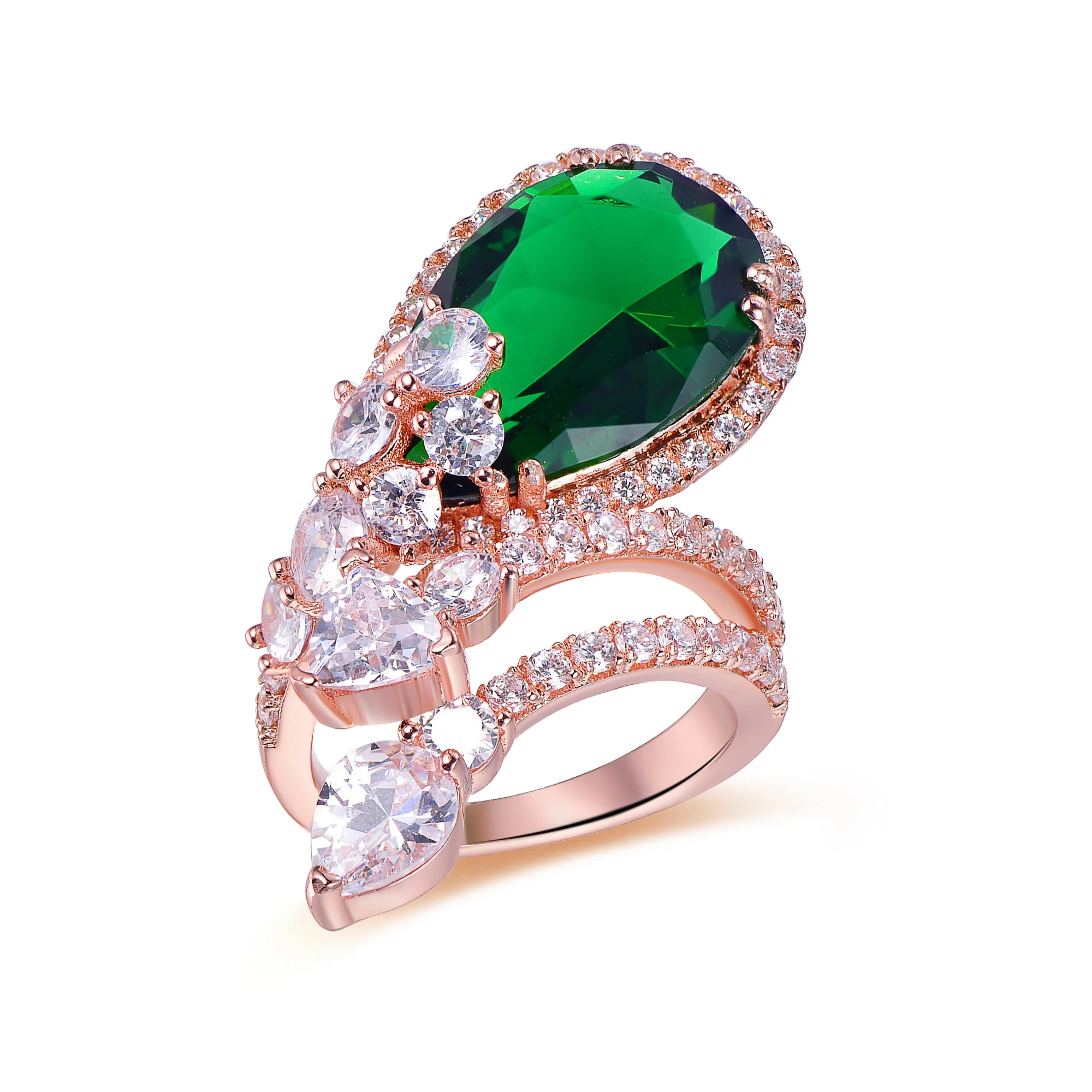 custom pear emerald moissanite diamond engagement ring rose gold round brilliant cut zircon wedding ring