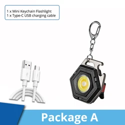 Mini Camping Light LED Flashlight Lantern USB Charging COB Keychain Work Light Floodlight with Strong Magnet IP64 Waterproof 5V