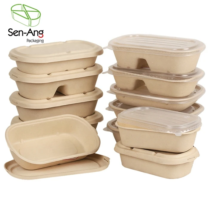 SenAng03 в наличии раскладной контейнер-лоток сумка съемная пищевая тарелка целлюлоза сахарного тростника 2 отделения Ланч-бокс с крышкой