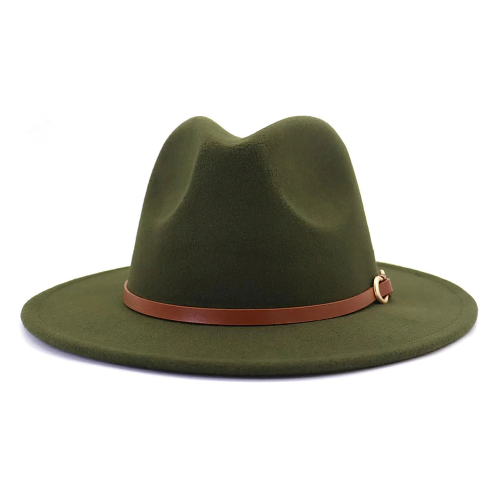 Recycled Custom Felt Fedora Hats Felt Jazz Hat Large  Wide Brim Green Felt Panama Hat With Belt Buckle