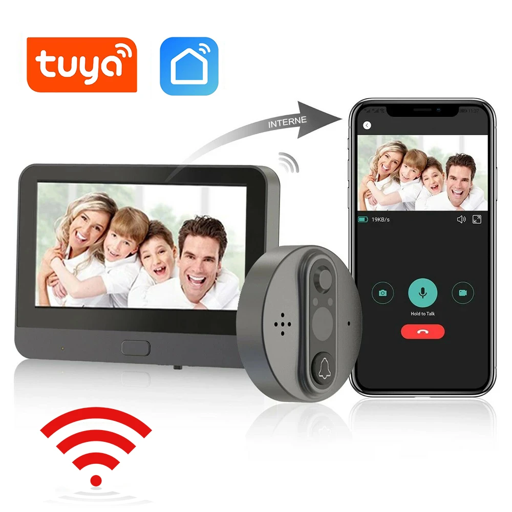 4.3 Inch 1080P Tuya Wifi Electronic Smart Home Digital Motion Detection Monitoring Camera Video Intercom Doorbells Peephole