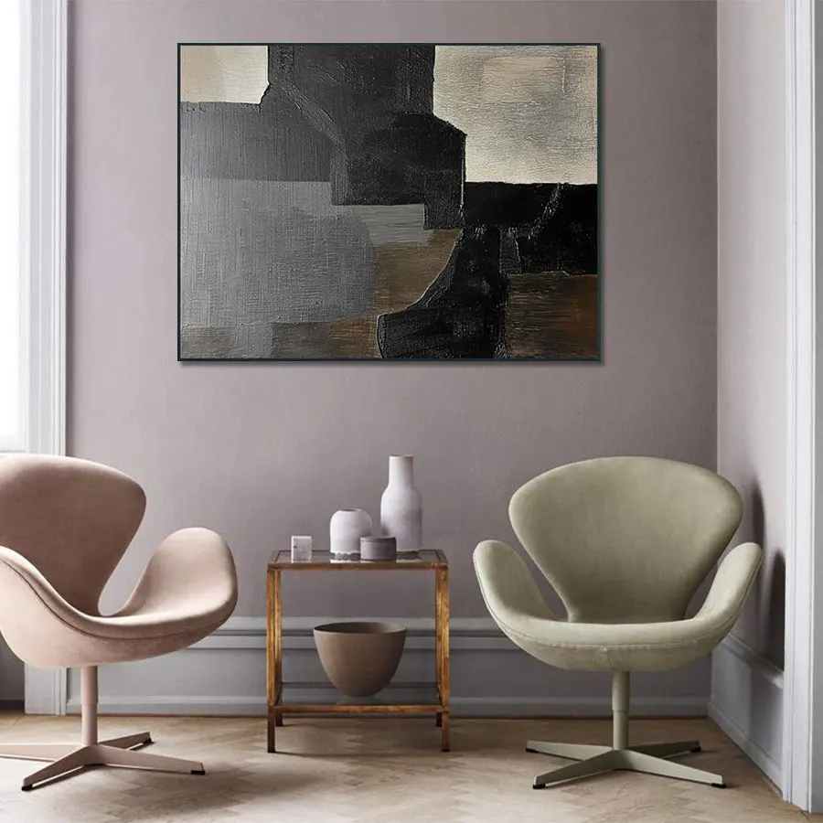 Original Art Hand Painted Abstract Canvas Wall Decor Black Texture Living Room Home Design Oil Painting