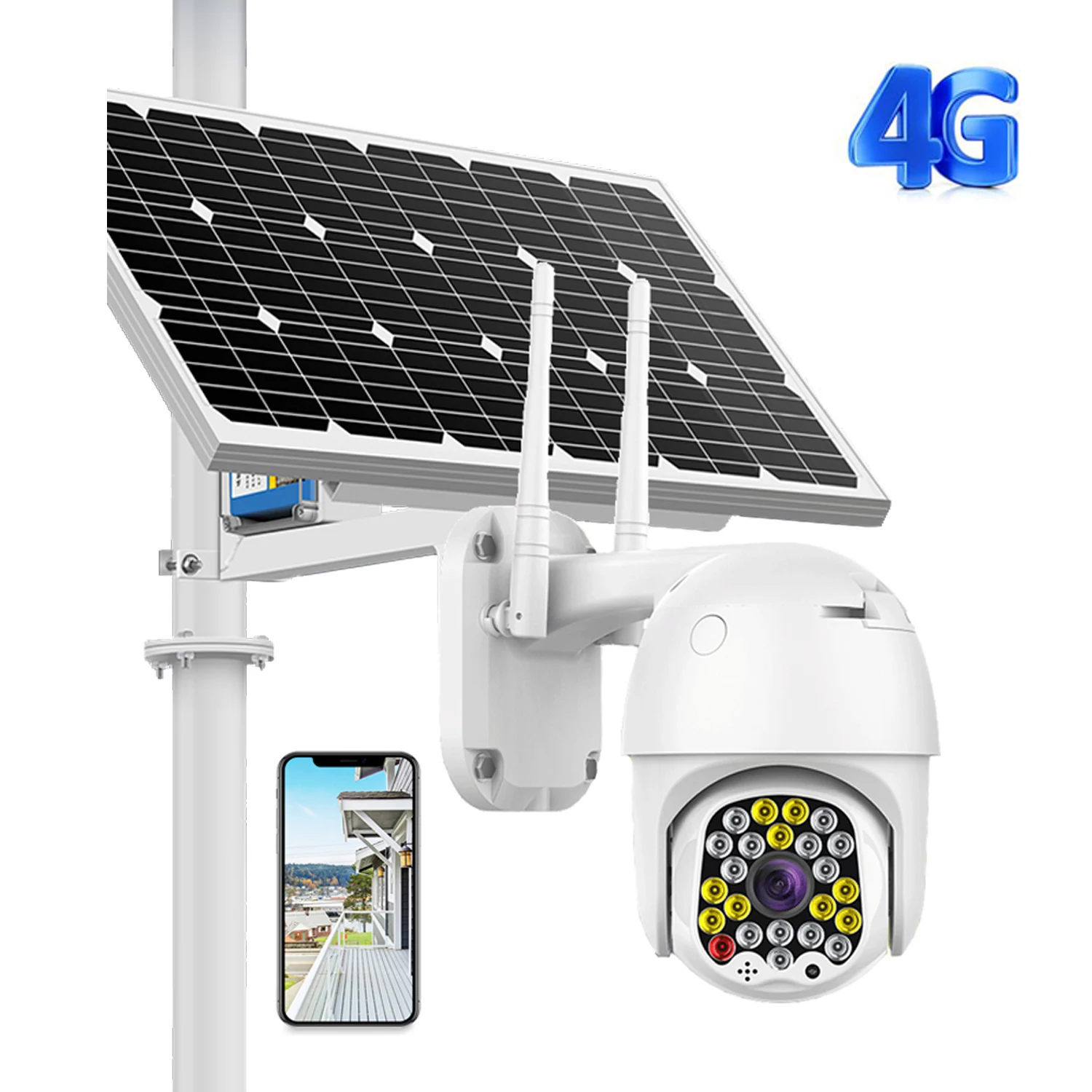 30W solar panel PTZ 4G HD camera 1080P Full-Day Video dome IP 360 degree cam Wireless  security battery outdoor Waterproof cctv