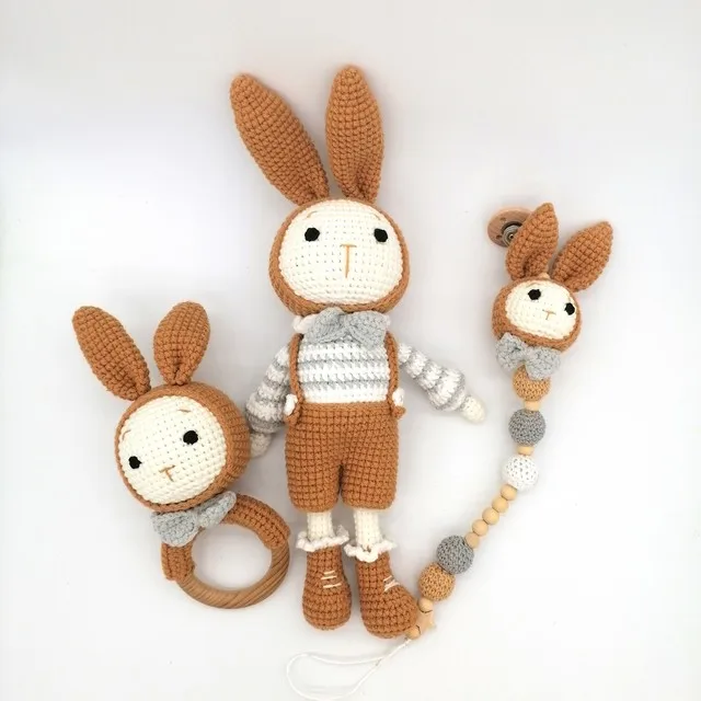Wholesale 100% Handmade Crochet Couple Bunny Amigurumi Doll for baby with CE certification