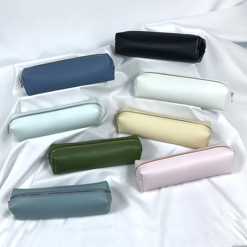 Wholesale PU Leather Small Pencil Pouch Case Bag Students Stationery Pouch Zipper Bags