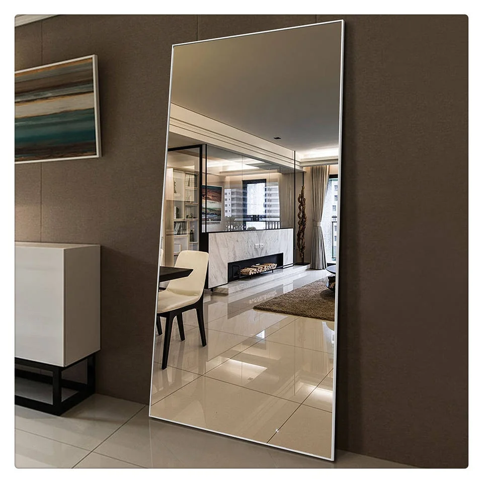 Пользовательские большие золотистый и черный прямоугольная металлическая защелка свободный стоящий зеркало полная длина пола всего тела