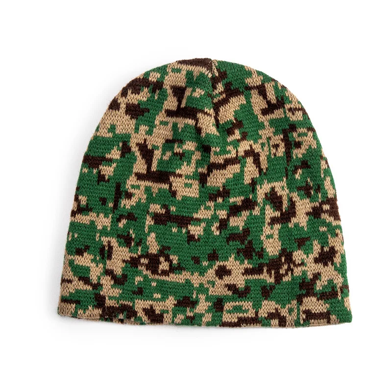 Custom Outdoor All Over Print Jacquard Camouflage Winter Bonnet Knit Cap Sports Cuffless Beanie Hat