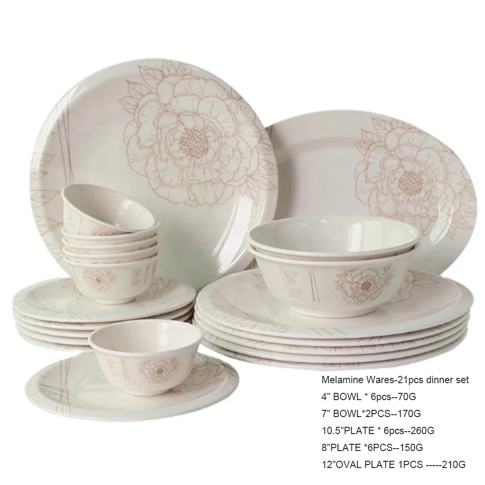 China wholesale LFGB standard restaurant  bamboo fiber cookware melamine dinnerware sets custom printing melamine tableware