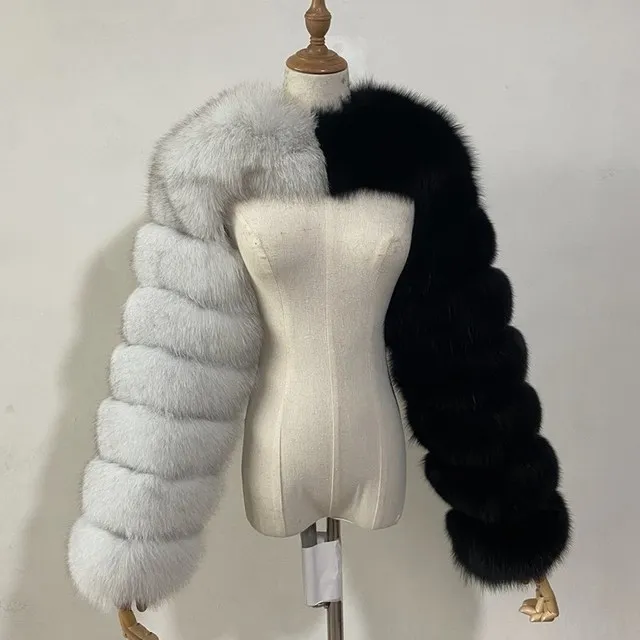Women Luxury Artificial Fox Fur Sleeve Coats for Ladies Furry Crop Jackets Winter Fashion Warm Short Tops Outwear
