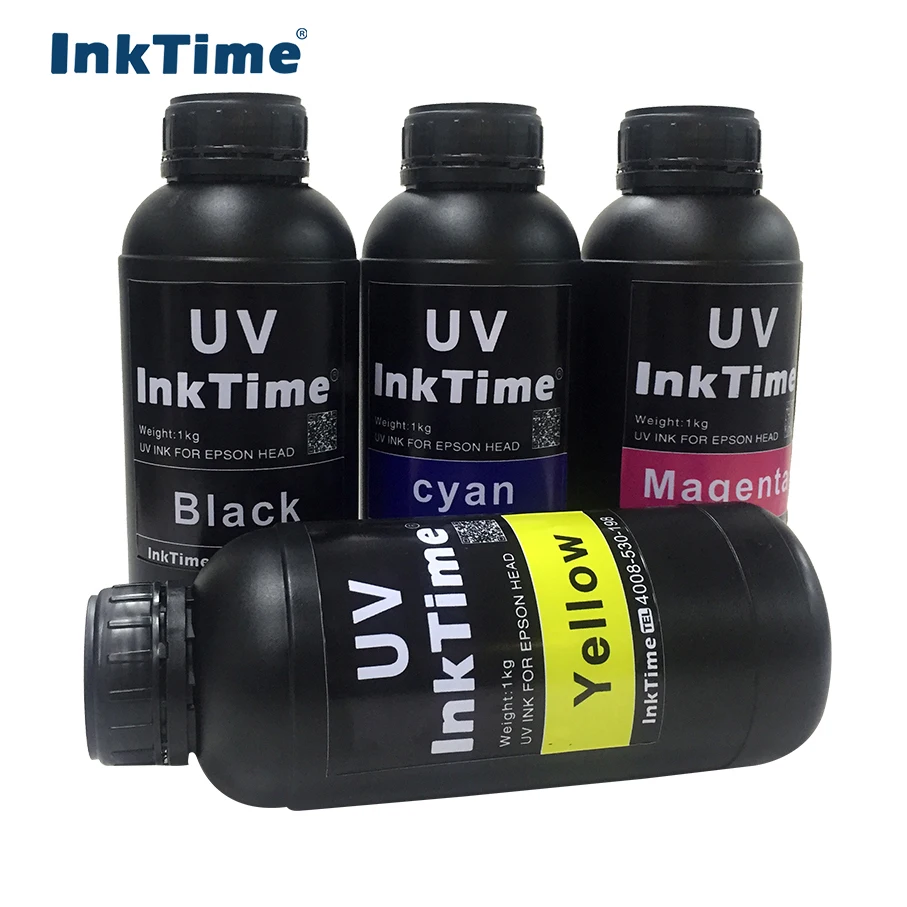 Inktime high quality CMYK White 5 Colors UV LED Curable printing Ink for Industrial Printheads Soft and Hard Materials