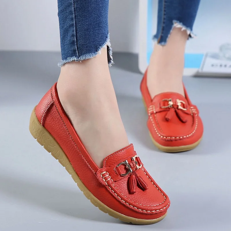 Women Flats Ballet Shoes Cut Out Leather Breathable Moccasins Women Boat Shoes Ballerina Ladies Casual Shoes