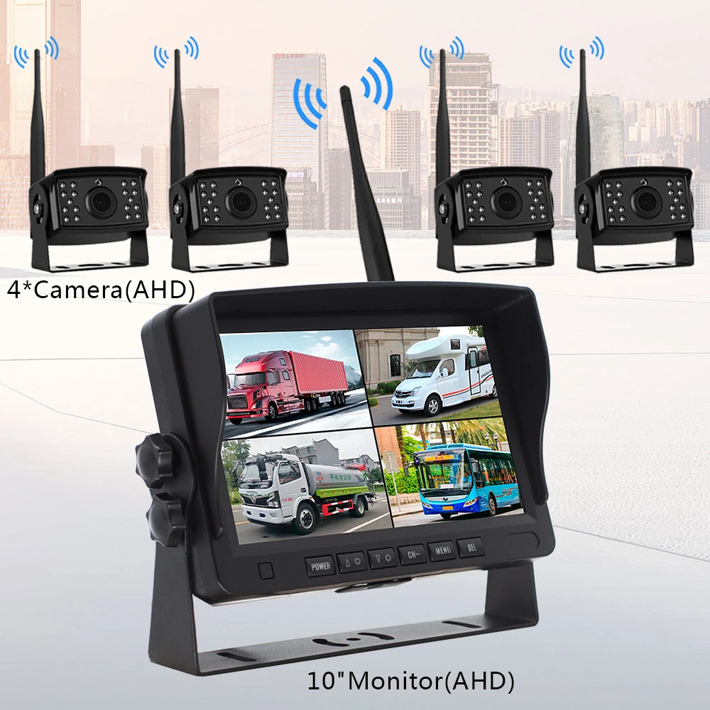 4ch Wireless Truck Rearview Camera System 7 Inch IPS Ahd Quad Monitor 2.4g Digital Wireless Backup Camera Truck Camera