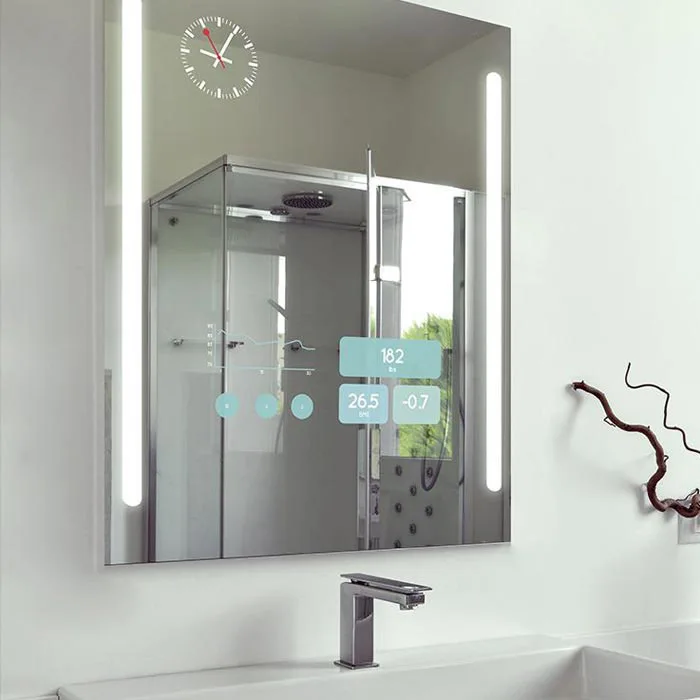 2020 Modern Style Rectangular Time Display Mirror Bathroom Customized LED Backlit Defogger Smart Mirror