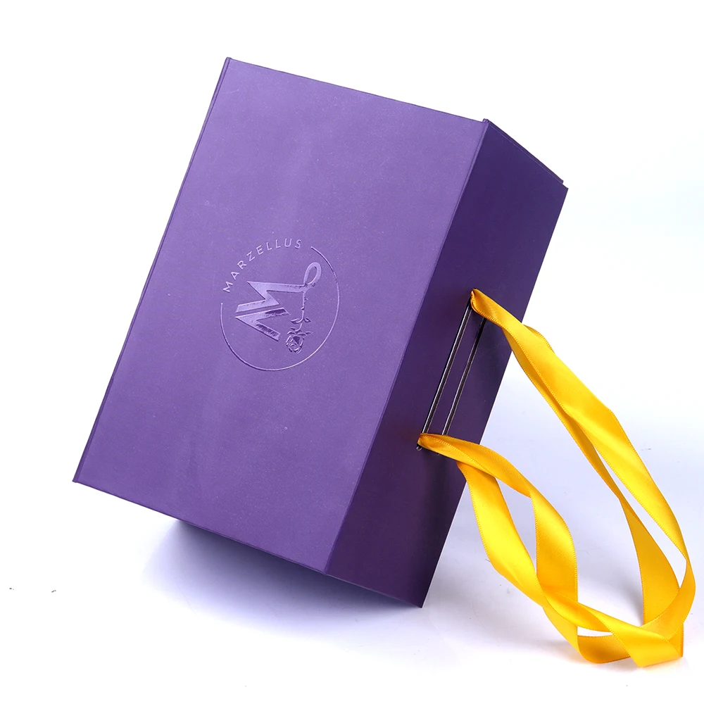Luxury Hair Extension Wig Packaging Box Magnetic Folding Gift Box With Ribbon Handle and Custom UV Logo For weave Hair Packaging