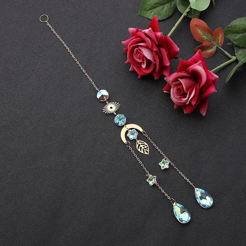 Wholesale Hanging Crystal Moon and Stars Sun Catcher Wind Chimes Gold Brass Glass Suncatchers For Window Decor