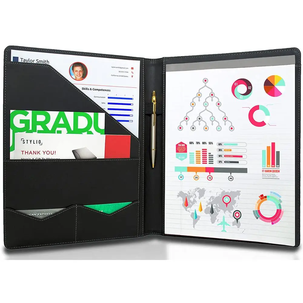 Hot selling A4 size PU leather portfolio folder Padfolios holder