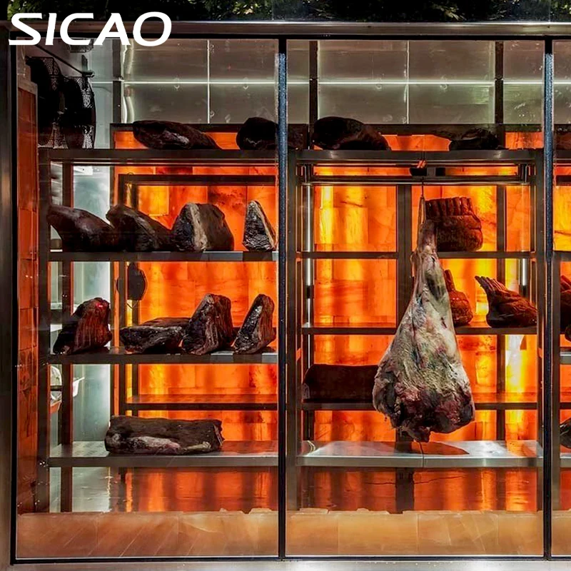 SICAO Custom Design Beef Steak Meat Dry Aging Aged Cooler Refrigerator Fridge Glass Dry Dri Ager 304 Stainless Steel Cabinet