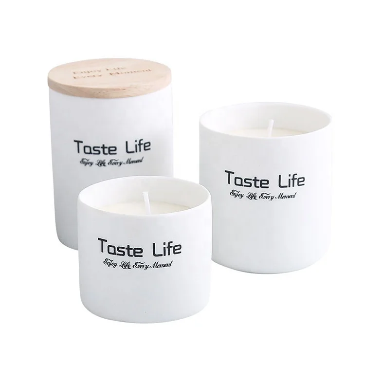 8oz frosted ceramic white candle jar with wooden lid