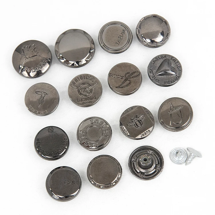 Custom logo Jacket zinc alloy brand denim botton metal 17mm zamak jeans buttons and rivets for clothes jeans denim