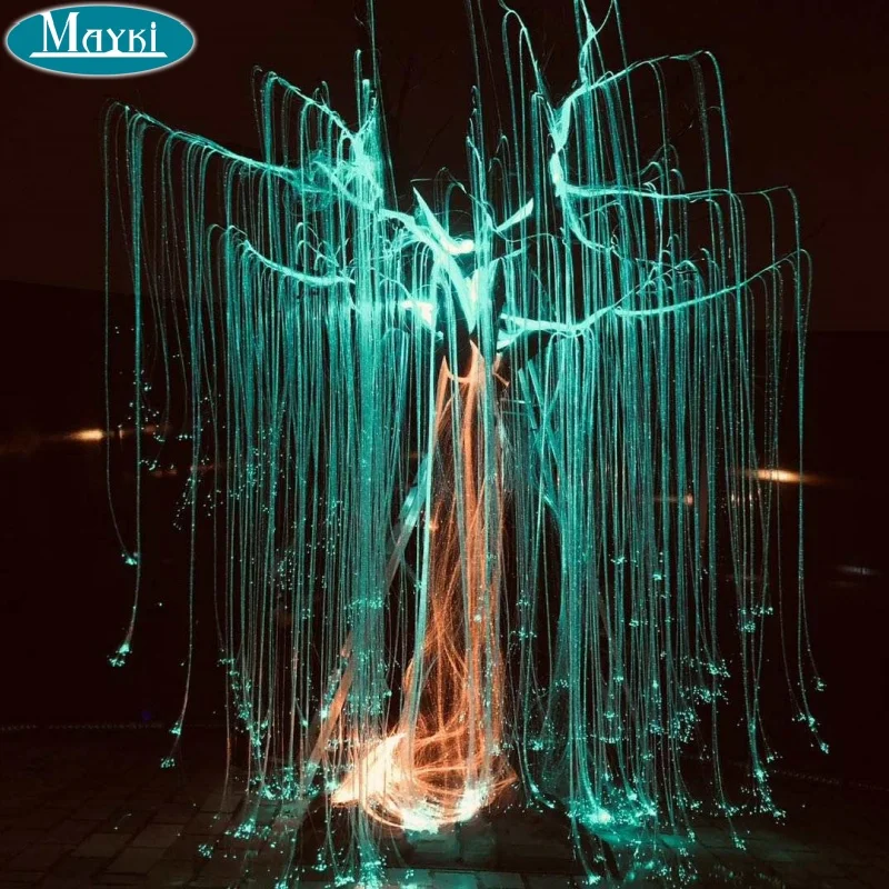 RGBW Color Changing LED Willow Fiber Optic Light Christmas Outdoor Decoration Fiber Optic Avatar Tree Lighting