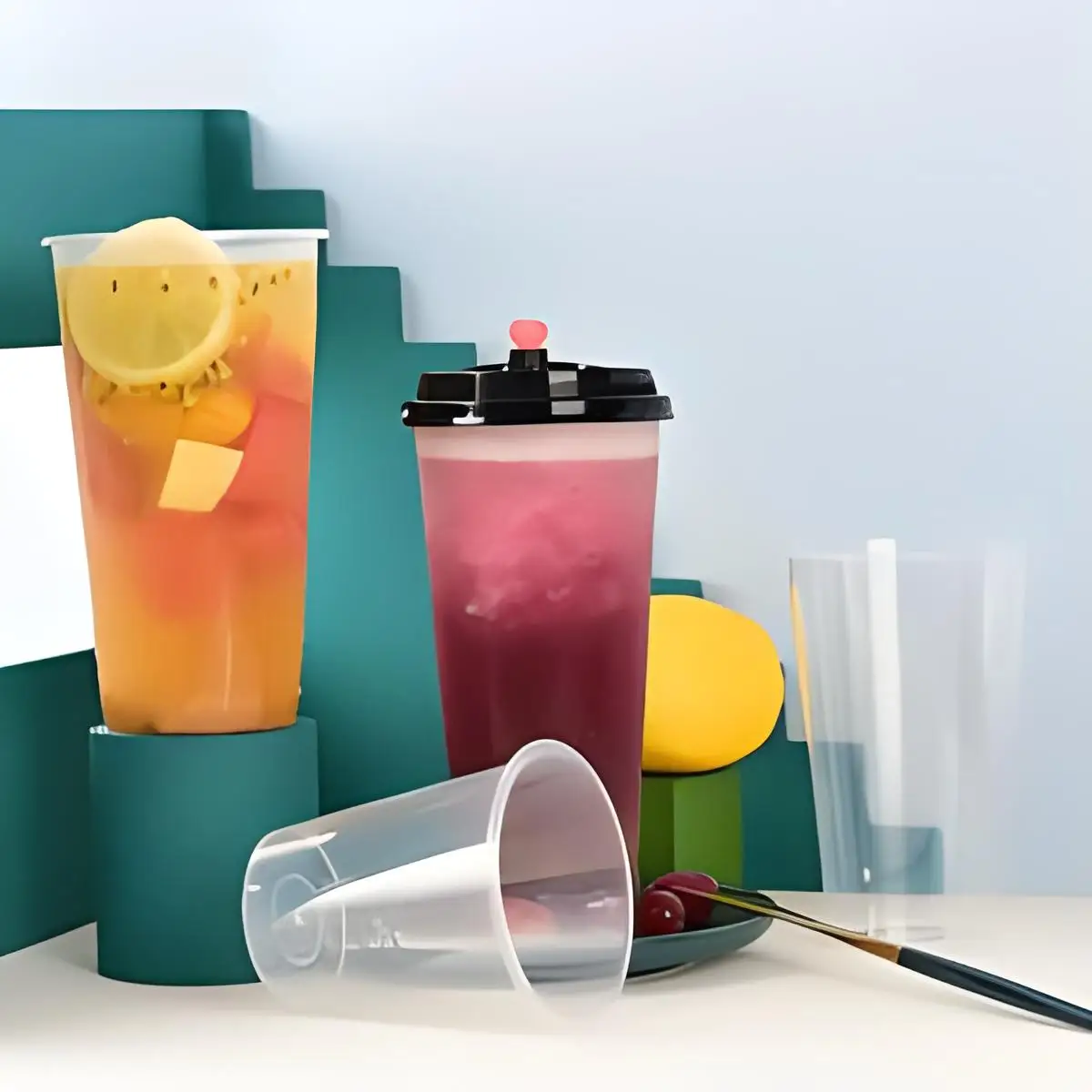 Reusable Plastic Cups for Juice Smoothies Water Cocktails with Lids and Straws xicara de cha de leite de plastico
