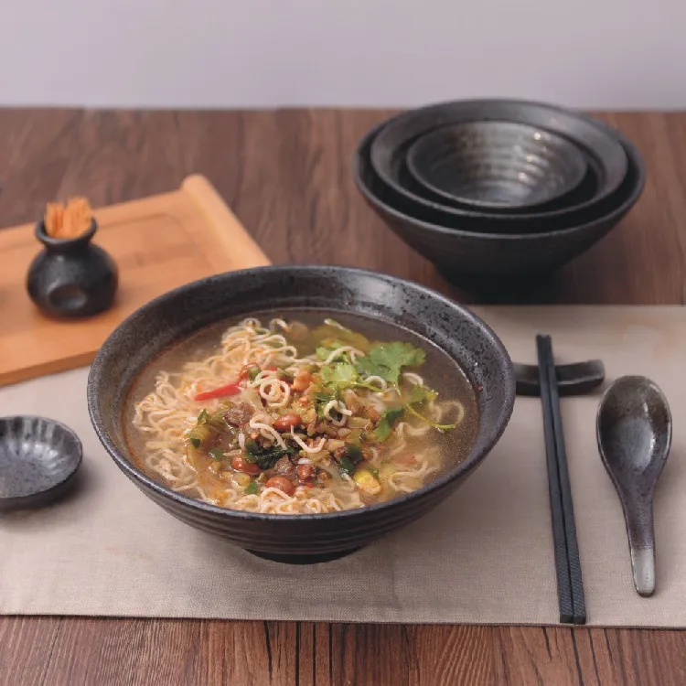 
Matte salad bowl Splashing ink splash retro design black ceramic bowl lamian noodle bowl for restaurant use 8inch 