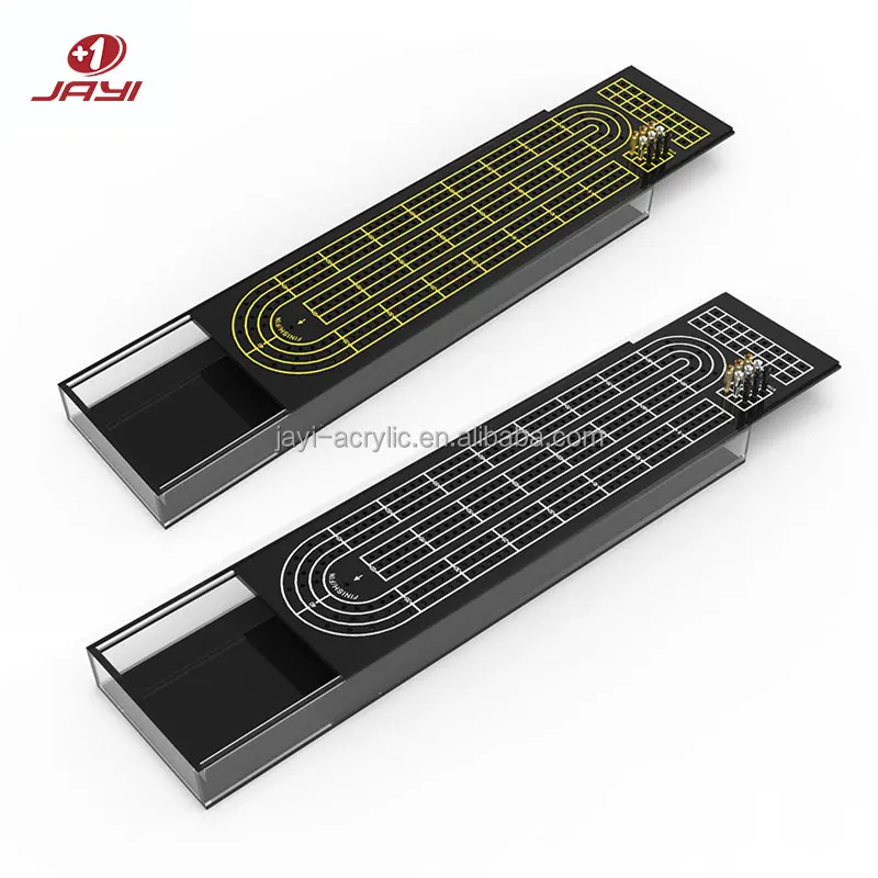 Custom Travel Acrylic Cribbage Board Game Set with Metal Pegs and a Standard Deck of Playing Cards