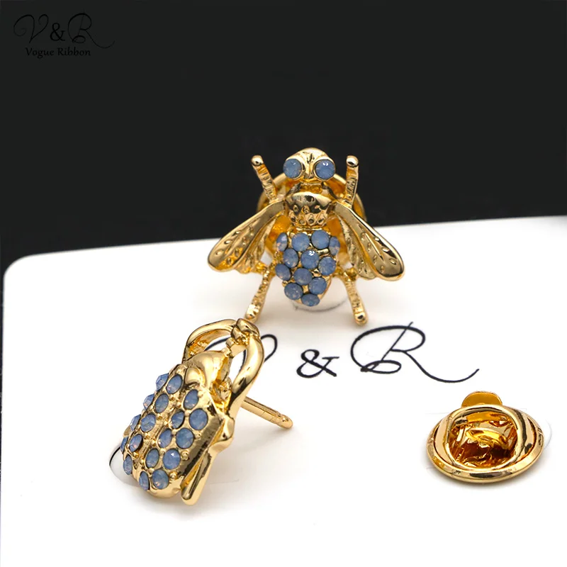 V&R Fashion jewelry Animal Enamel Gold Plated Cute Insect Bee Beetle Rhinestone Brooch Pin Set