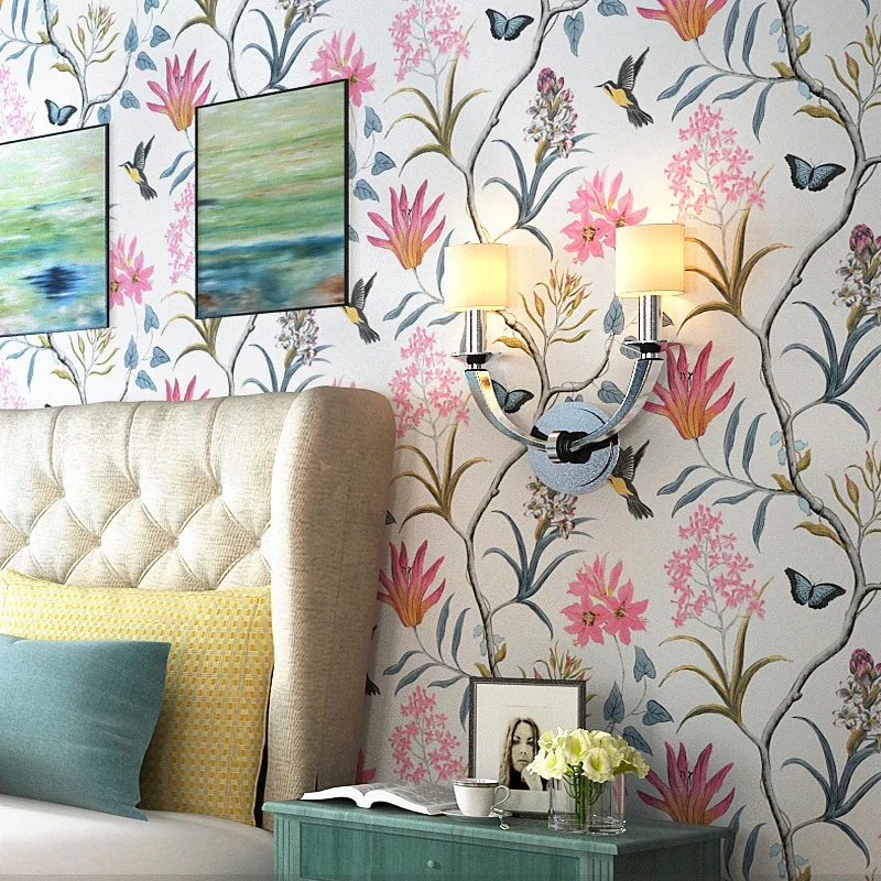 American Country Floral Wallpaper Fresh Garden Flowers And Birds Wallpaper For Bedroom