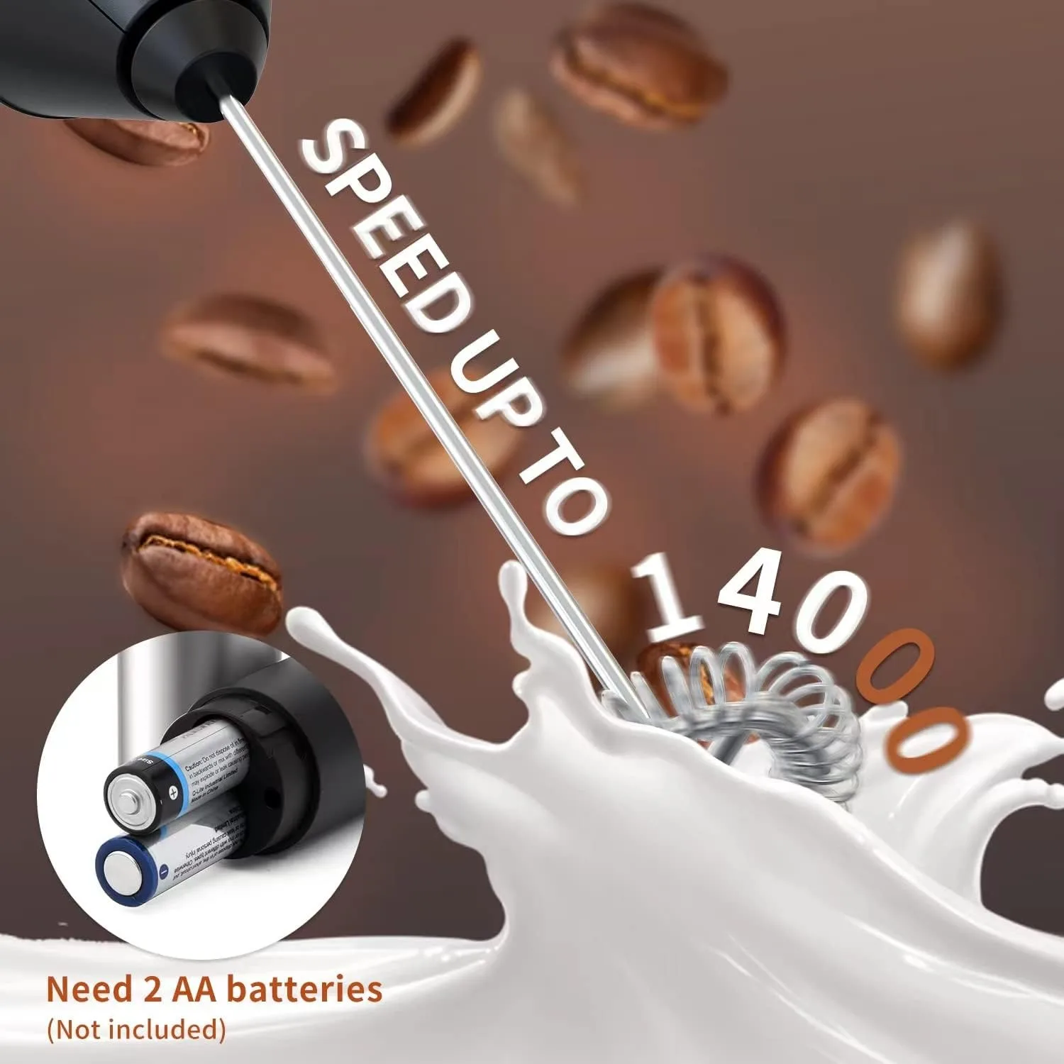 Portable Milk Frother For Coffee Lattes Whisk Mixer Mini Foamer Battery Operated Stainless Foam Maker Handheld Electric Frother