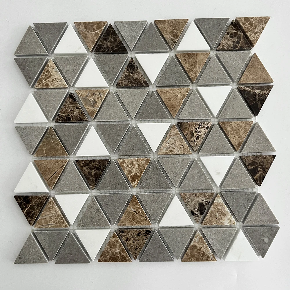Triangular Combination Pattern Three Colour Interior Room Wall Decoration Marble Mosaic Crystal White Mixed Jazz Mosaicv