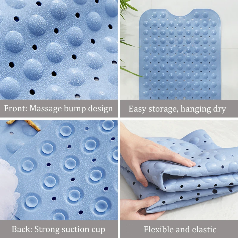 Mulan 40*16in PVC Nonslip Bath Mat Bathtub Suction Cup Solid Massage Mat Transparent Anti bacterial Rugs Wholesale