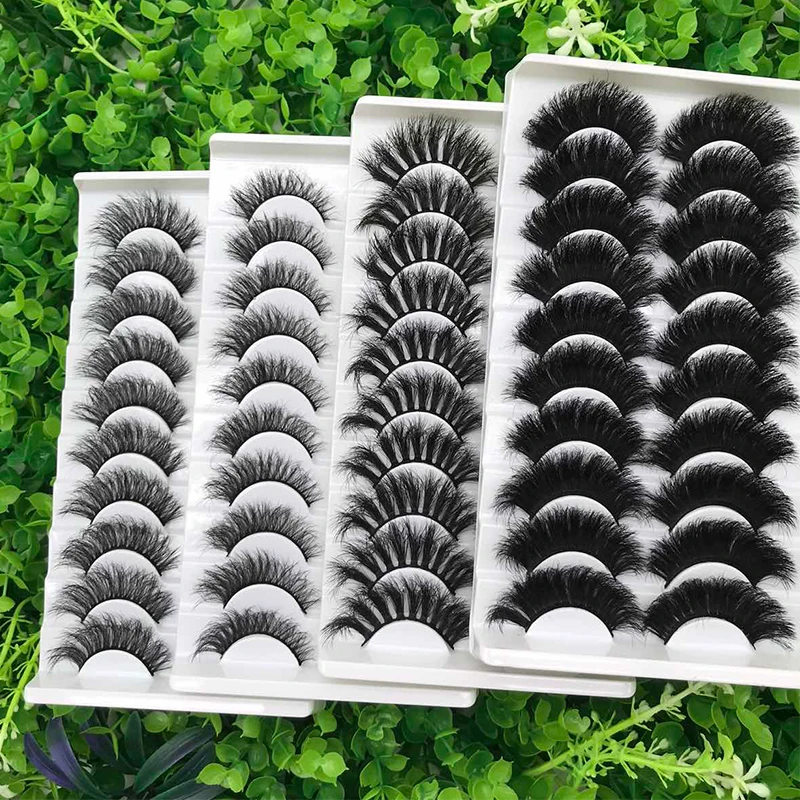 10 pairs 25mm Korea 3d vegan clear band silk natural faux mink eyelashes wispy faux mink lashes