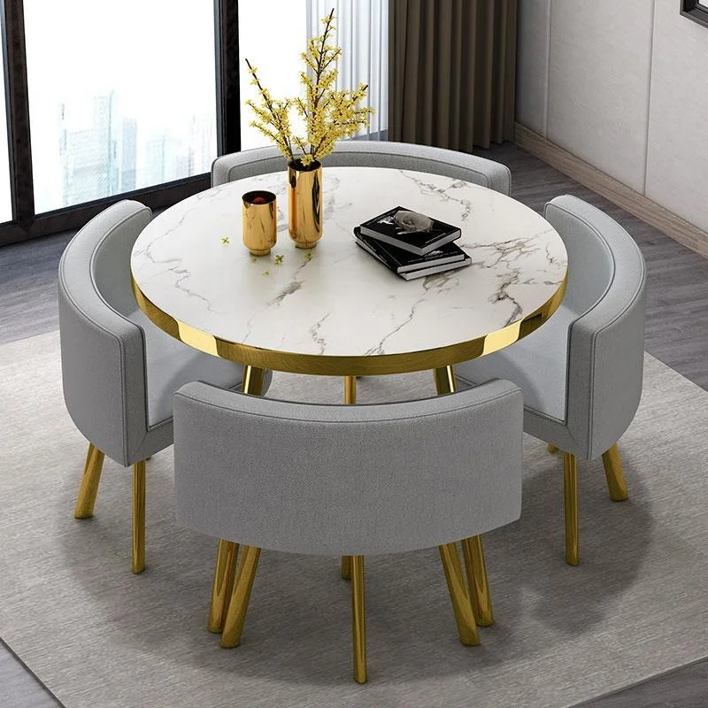 Restaurant gold metal luxury furniture marble dining table set dining table with 4 chairs for sale