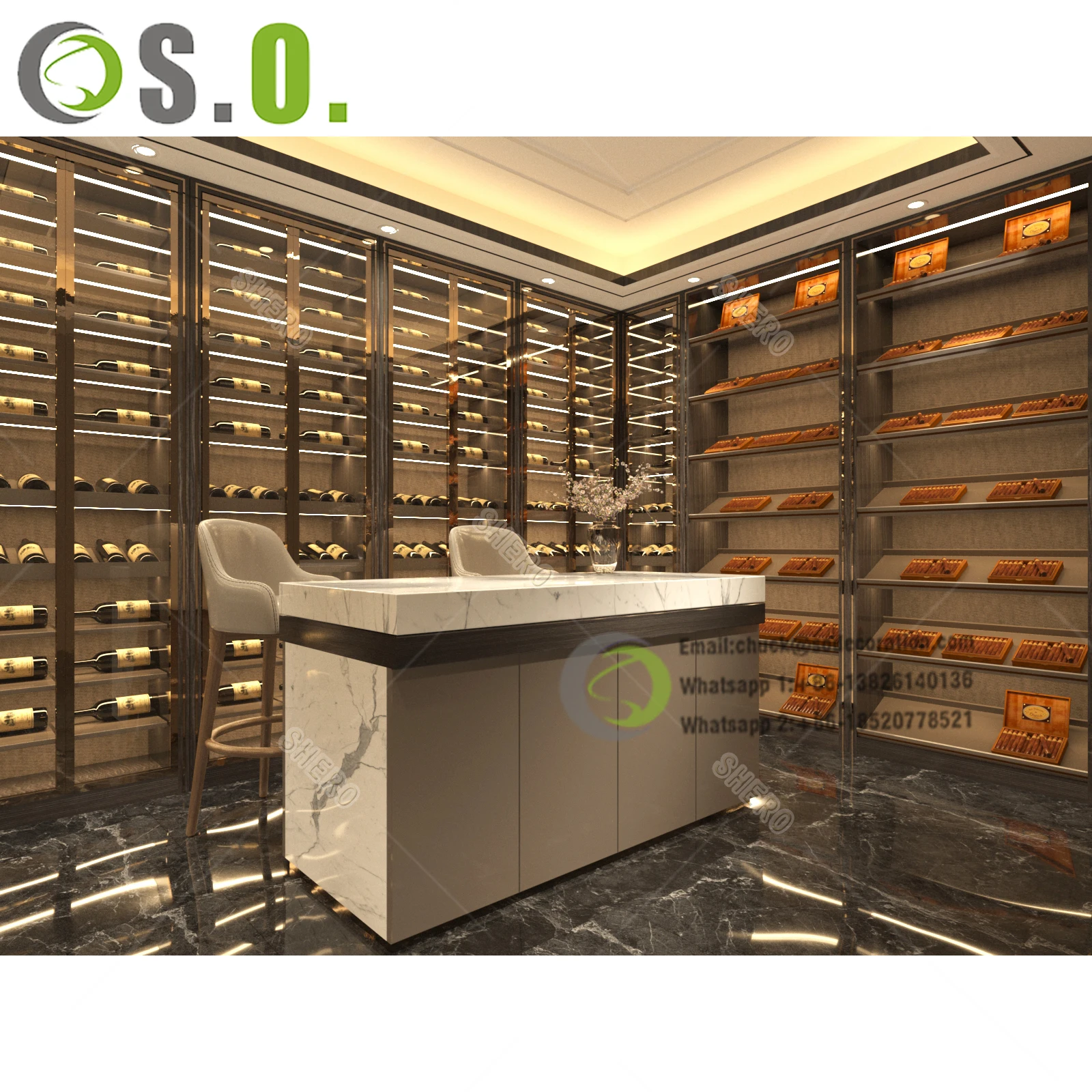 High End Wooden Wine Showcase Wine Display Cabinet Customized Interior Design Wine Store
