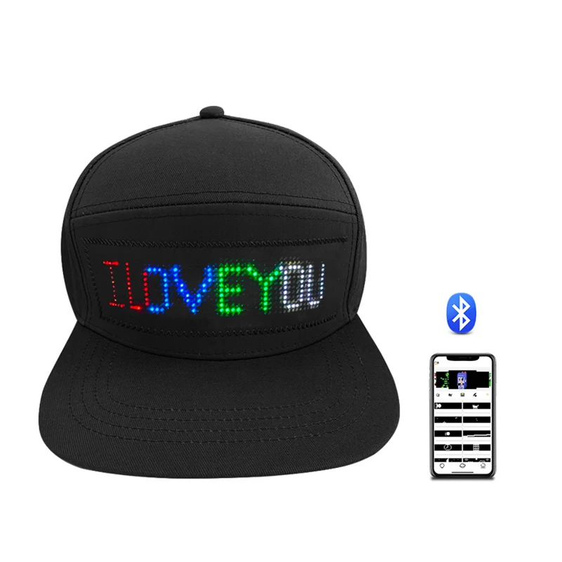 Led Display Face Cap Moving Custom Words Smart Baseball Cap with LED Screen APP Programmable Gorras LED Scrolling Message Cap